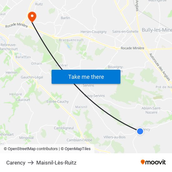 Carency to Maisnil-Lès-Ruitz map