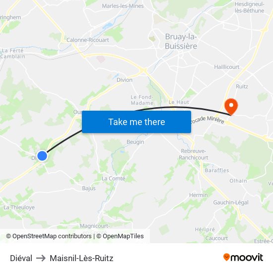 Diéval to Maisnil-Lès-Ruitz map