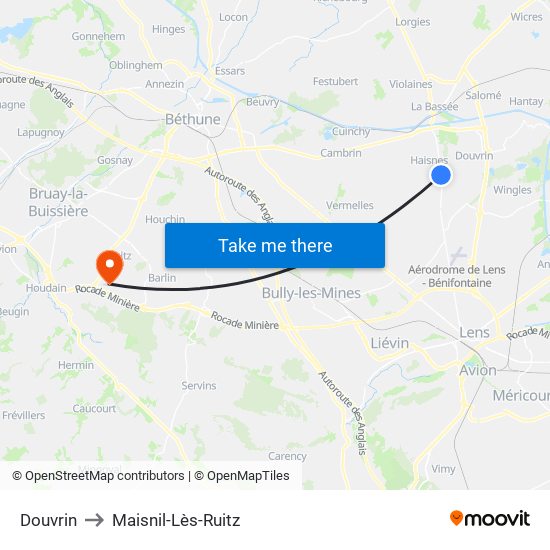 Douvrin to Maisnil-Lès-Ruitz map