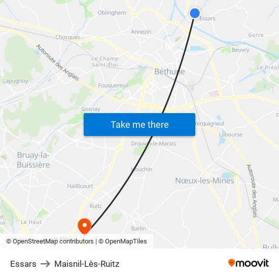 Essars to Maisnil-Lès-Ruitz map