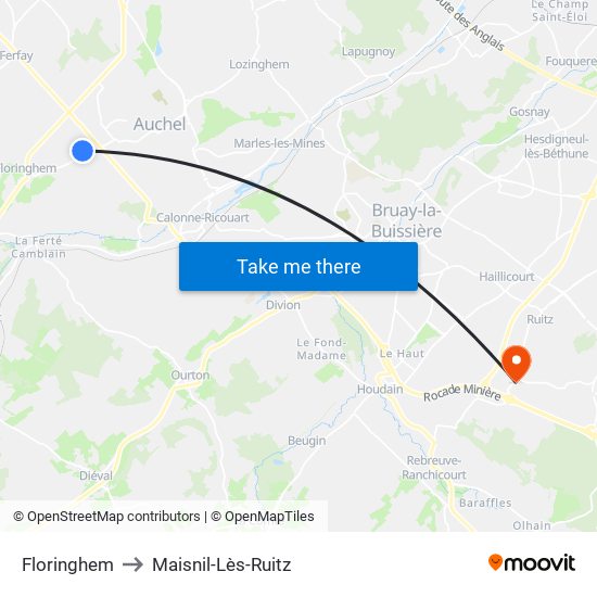 Floringhem to Maisnil-Lès-Ruitz map