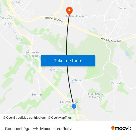 Gauchin-Légal to Maisnil-Lès-Ruitz map