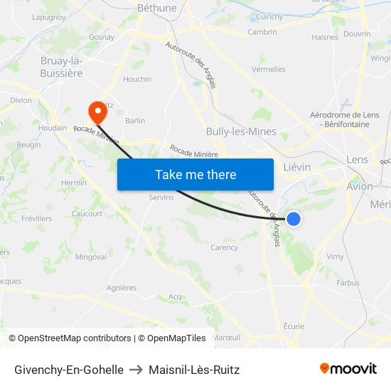 Givenchy-En-Gohelle to Maisnil-Lès-Ruitz map