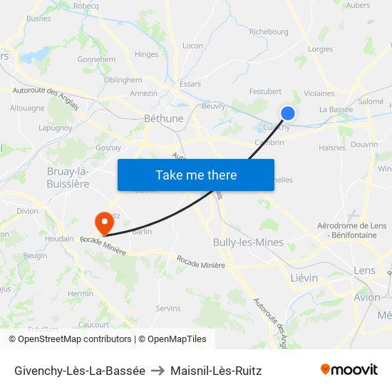 Givenchy-Lès-La-Bassée to Maisnil-Lès-Ruitz map