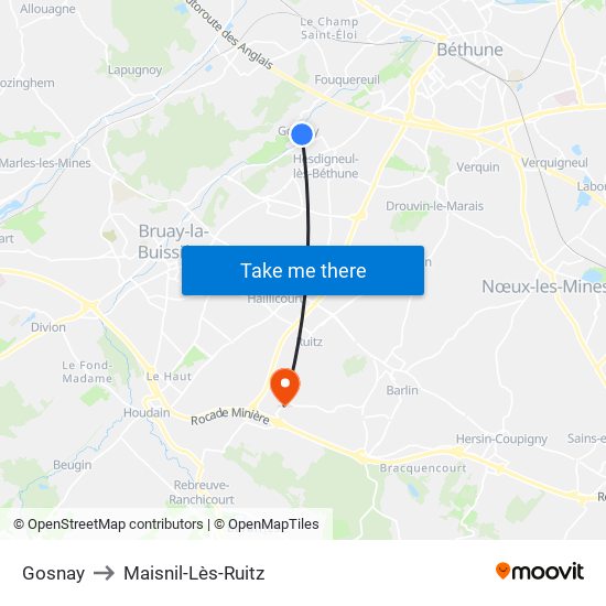 Gosnay to Maisnil-Lès-Ruitz map