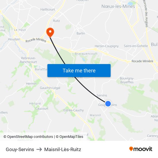 Gouy-Servins to Maisnil-Lès-Ruitz map