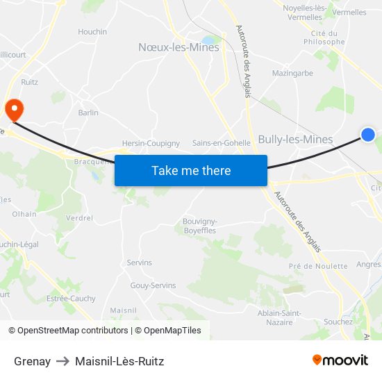 Grenay to Maisnil-Lès-Ruitz map