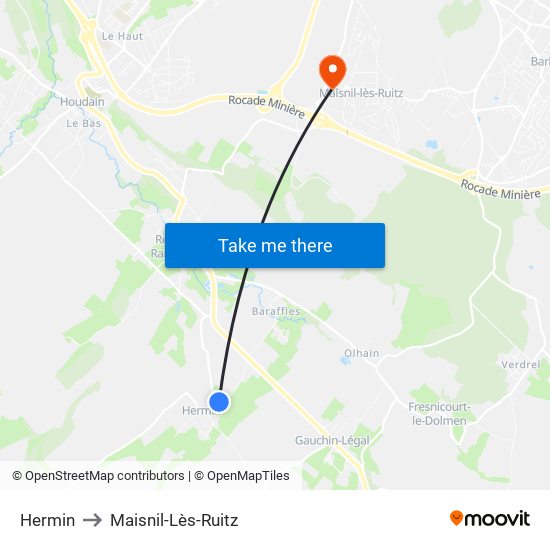 Hermin to Maisnil-Lès-Ruitz map