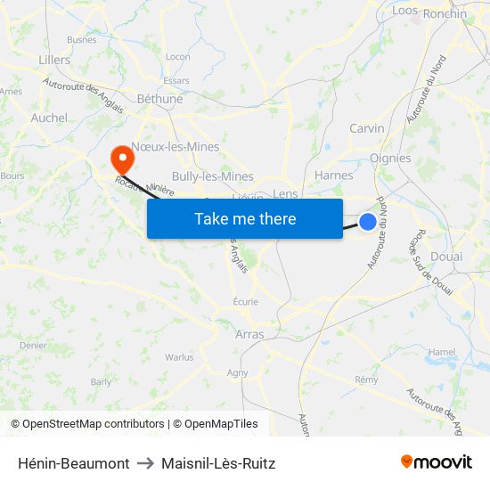 Hénin-Beaumont to Maisnil-Lès-Ruitz map