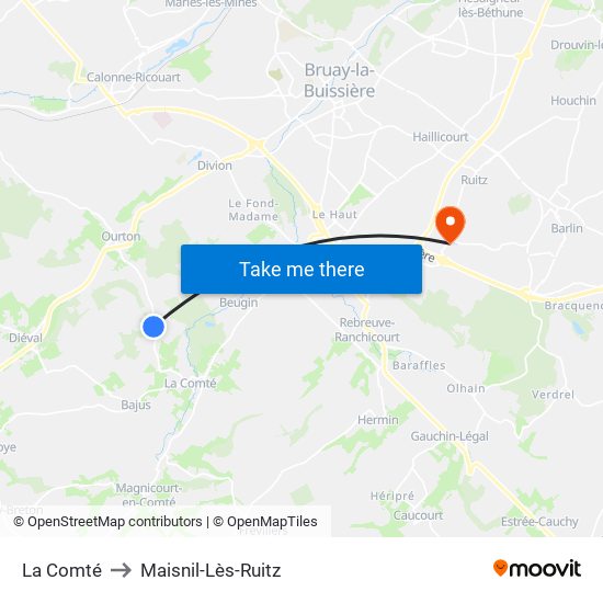 La Comté to Maisnil-Lès-Ruitz map