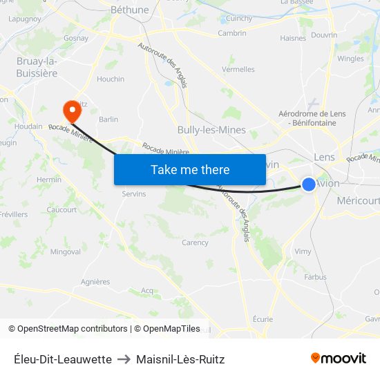 Éleu-Dit-Leauwette to Maisnil-Lès-Ruitz map