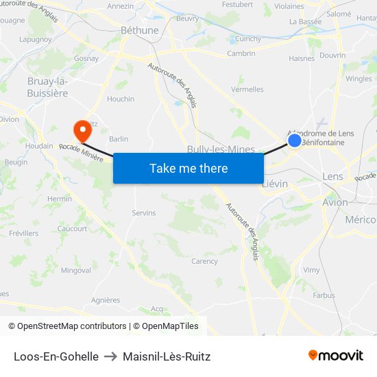 Loos-En-Gohelle to Maisnil-Lès-Ruitz map