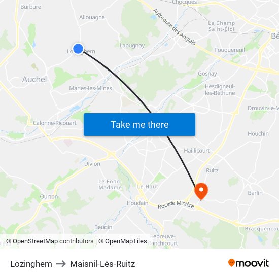 Lozinghem to Maisnil-Lès-Ruitz map