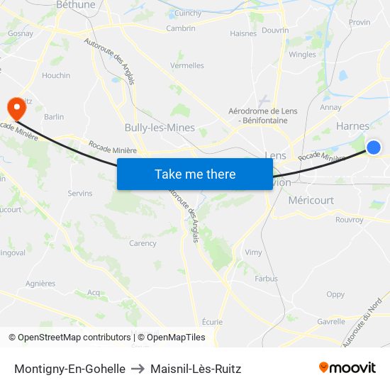 Montigny-En-Gohelle to Maisnil-Lès-Ruitz map