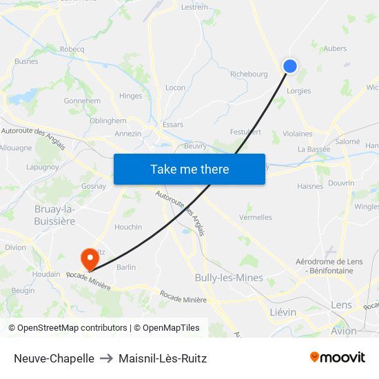 Neuve-Chapelle to Maisnil-Lès-Ruitz map