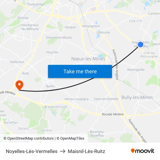 Noyelles-Lès-Vermelles to Maisnil-Lès-Ruitz map
