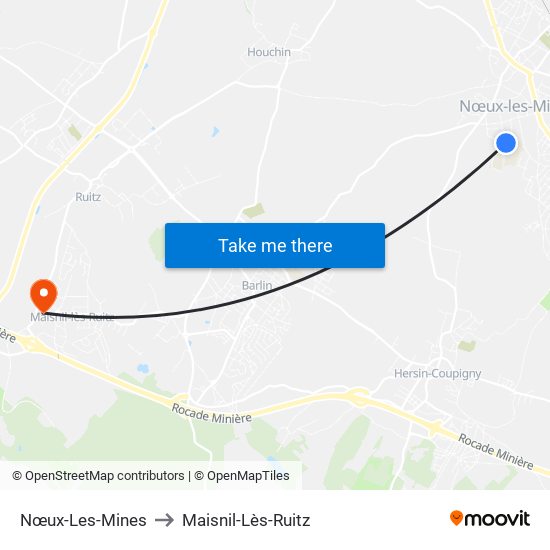 Nœux-Les-Mines to Maisnil-Lès-Ruitz map