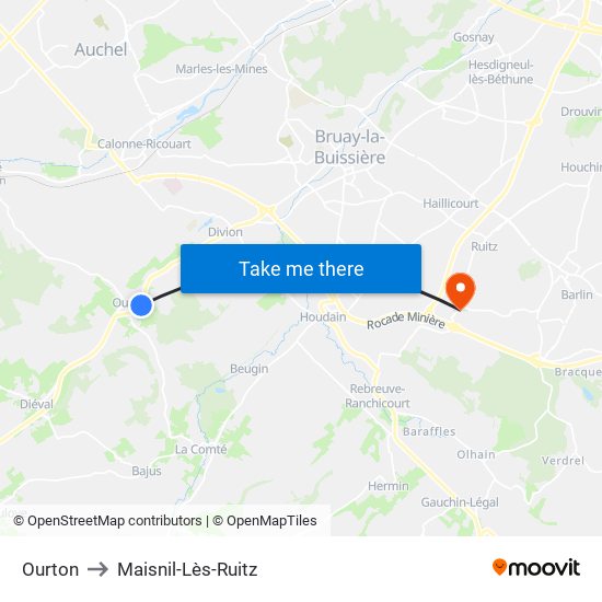 Ourton to Maisnil-Lès-Ruitz map