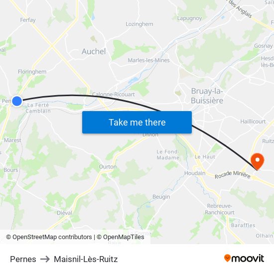 Pernes to Maisnil-Lès-Ruitz map