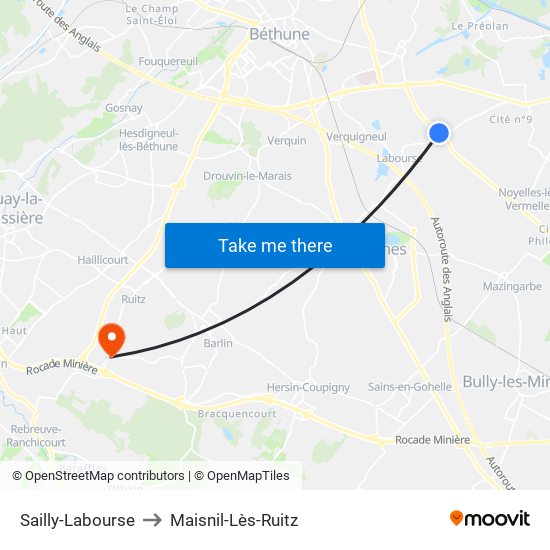 Sailly-Labourse to Maisnil-Lès-Ruitz map