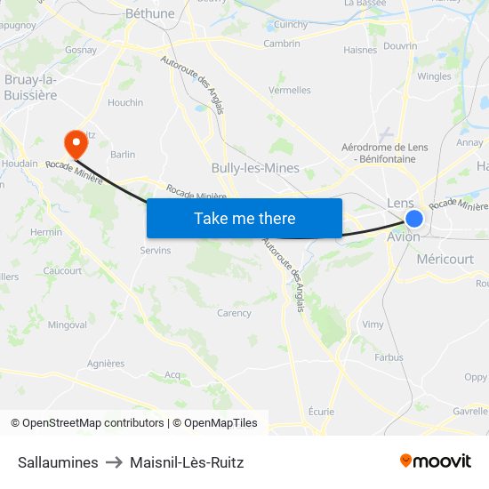 Sallaumines to Maisnil-Lès-Ruitz map