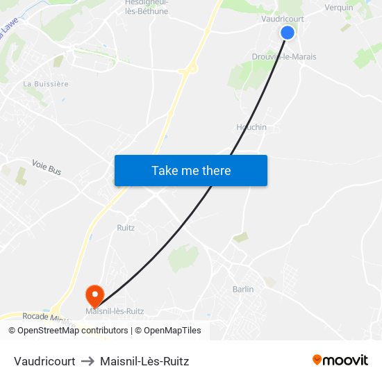 Vaudricourt to Maisnil-Lès-Ruitz map