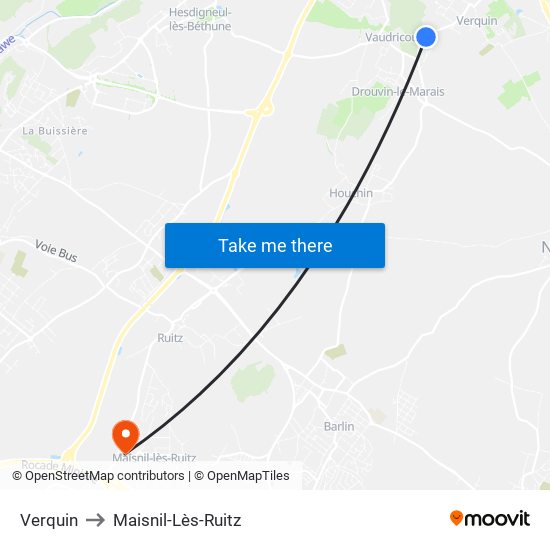 Verquin to Maisnil-Lès-Ruitz map