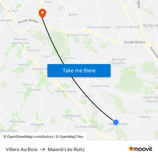 Villers-Au-Bois to Maisnil-Lès-Ruitz map