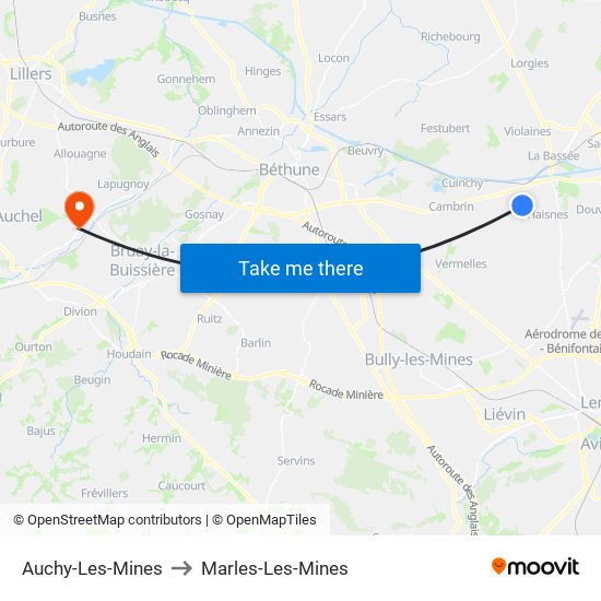 Auchy-Les-Mines to Marles-Les-Mines map