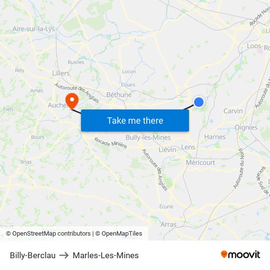 Billy-Berclau to Marles-Les-Mines map
