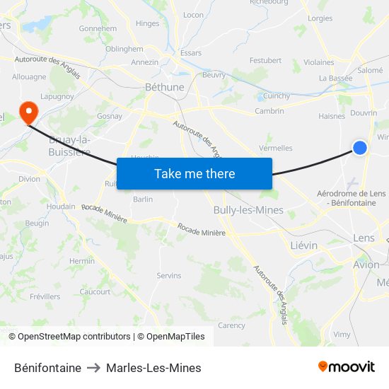 Bénifontaine to Marles-Les-Mines map