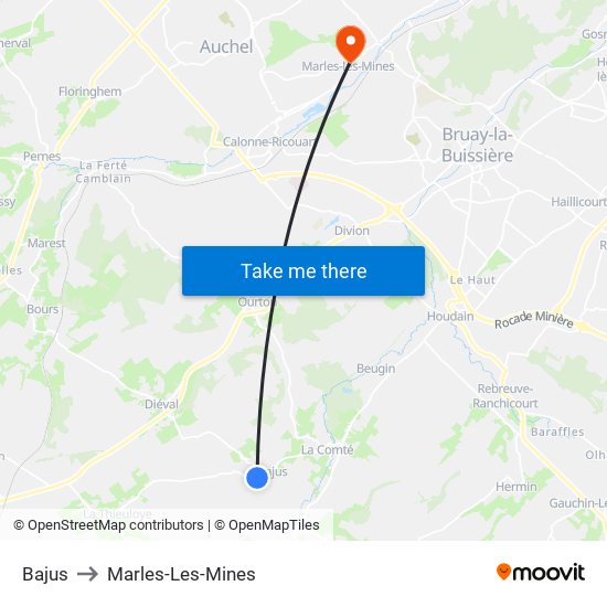 Bajus to Marles-Les-Mines map