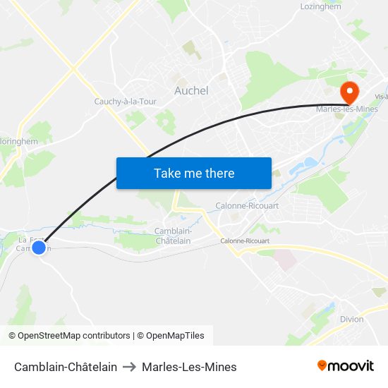 Camblain-Châtelain to Marles-Les-Mines map