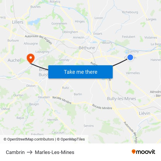 Cambrin to Marles-Les-Mines map