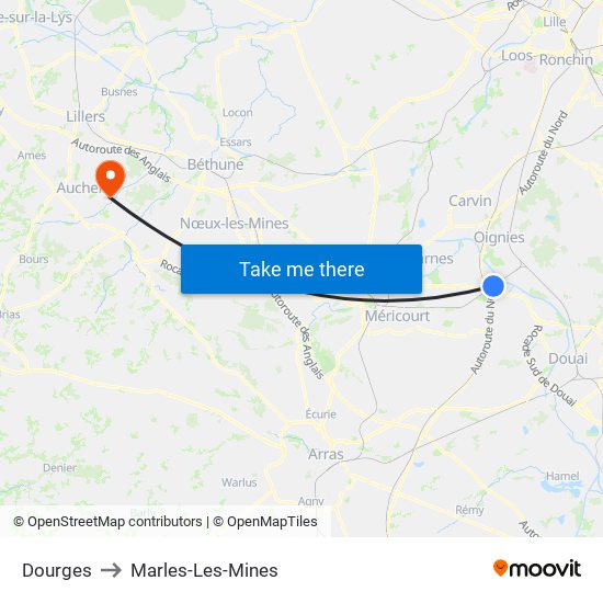 Dourges to Marles-Les-Mines map