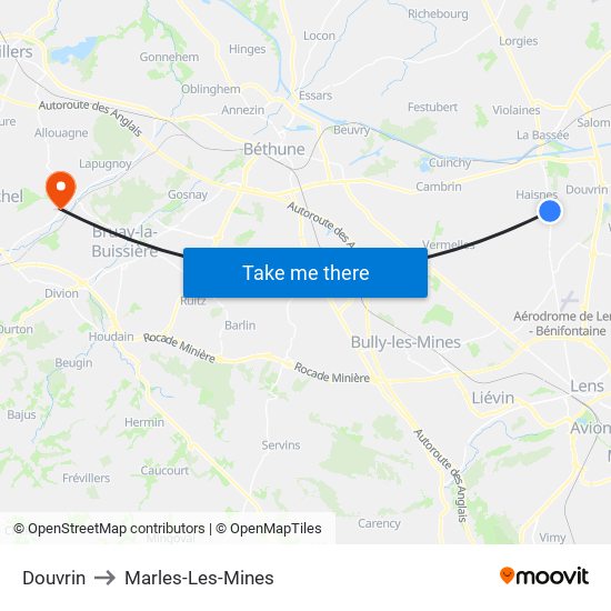 Douvrin to Marles-Les-Mines map