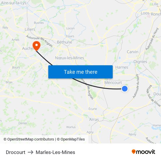 Drocourt to Marles-Les-Mines map