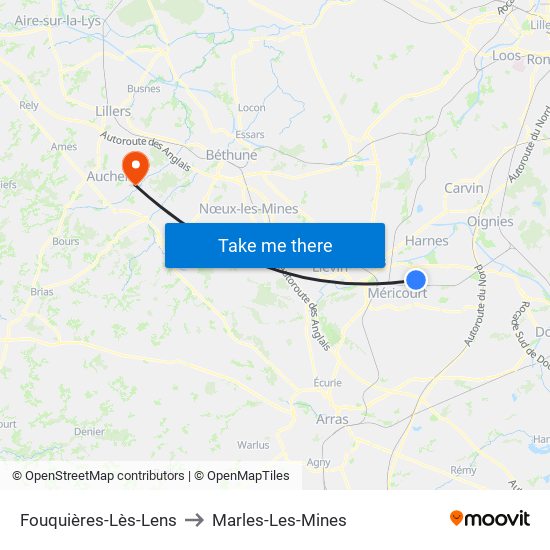 Fouquières-Lès-Lens to Marles-Les-Mines map