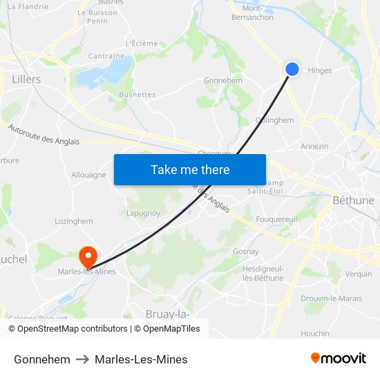 Gonnehem to Marles-Les-Mines map