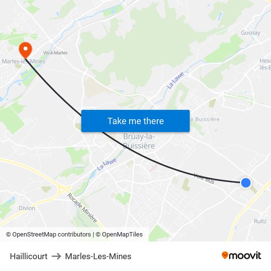 Haillicourt to Marles-Les-Mines map