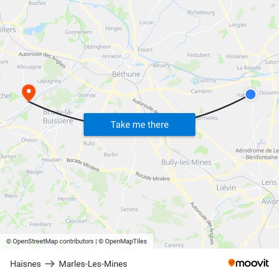 Haisnes to Marles-Les-Mines map