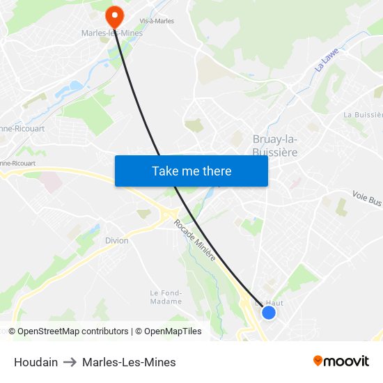 Houdain to Marles-Les-Mines map