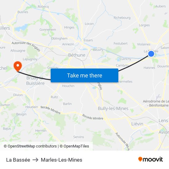La Bassée to Marles-Les-Mines map