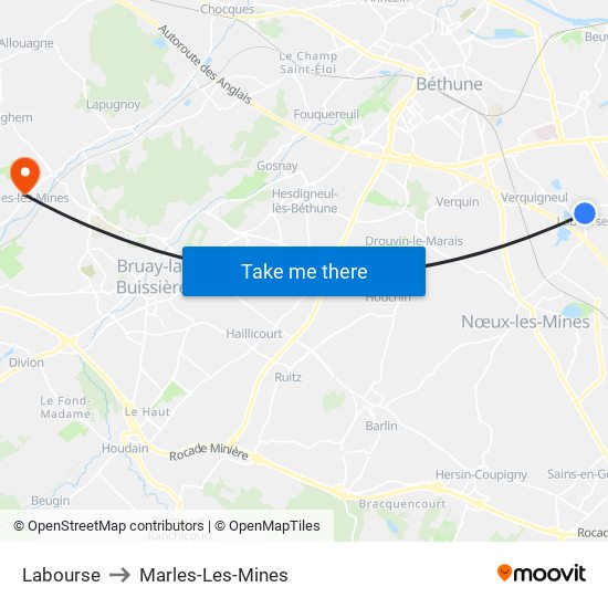 Labourse to Marles-Les-Mines map