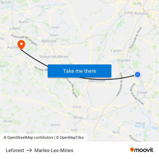 Leforest to Marles-Les-Mines map