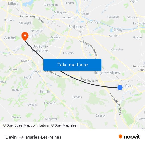 Liévin to Marles-Les-Mines map