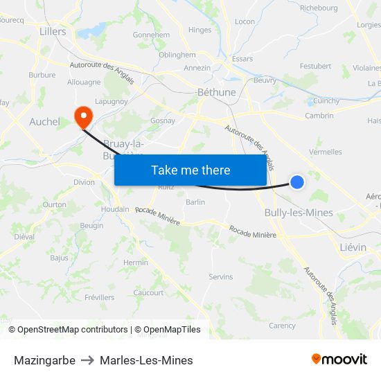 Mazingarbe to Marles-Les-Mines map