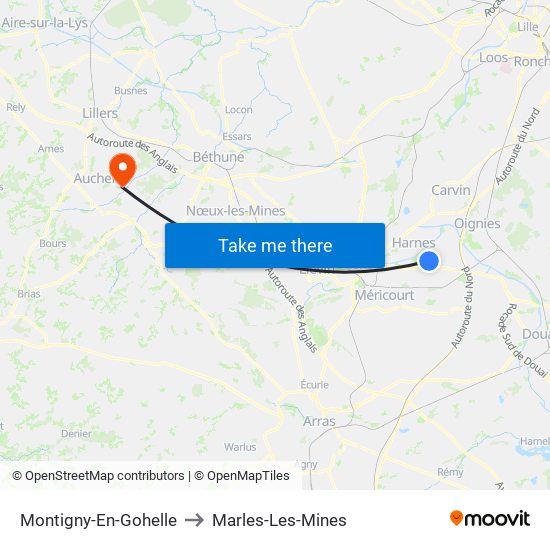 Montigny-En-Gohelle to Marles-Les-Mines map