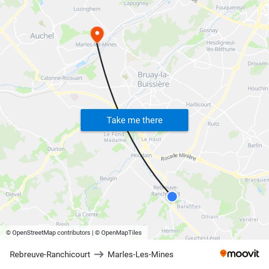 Rebreuve-Ranchicourt to Marles-Les-Mines map