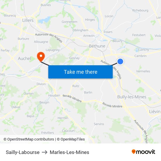 Sailly-Labourse to Marles-Les-Mines map